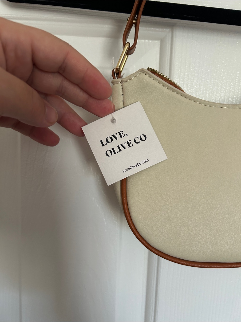Cream Shoulder Bag With Tan Trim And Strap — image 2 of 7